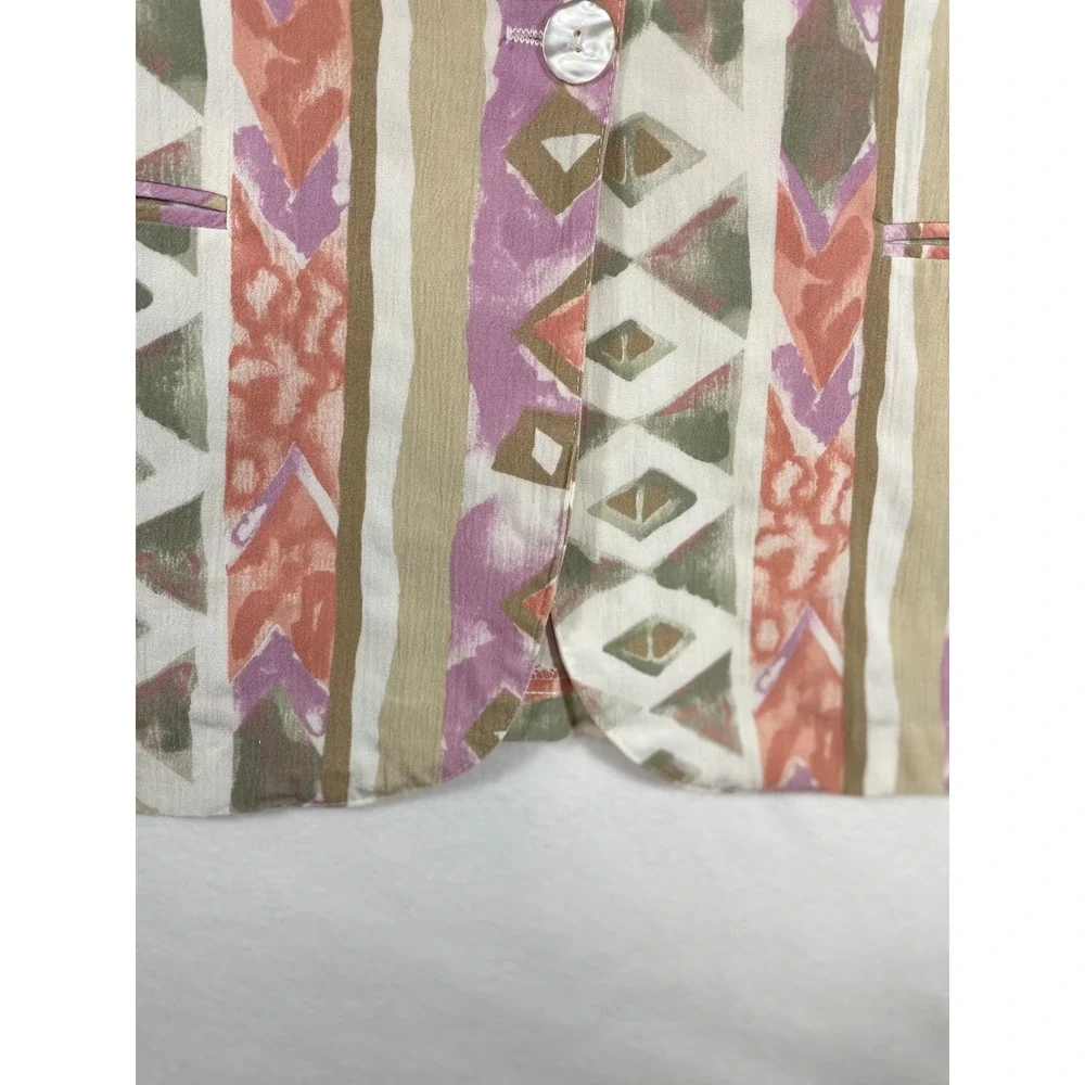 Toni Garment Women Blazer Abstract Print Vintage 80s Shoulder Pads Career Medium